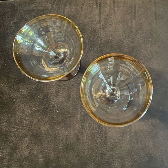 2 Amber Rimmed Stemware Glass 6” Hand-blown Mexican clear bar pedestal Glasses - Picture 9 of 9